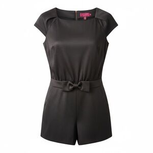 Dark Coquette Office Siren Black Satin Bow Romper
